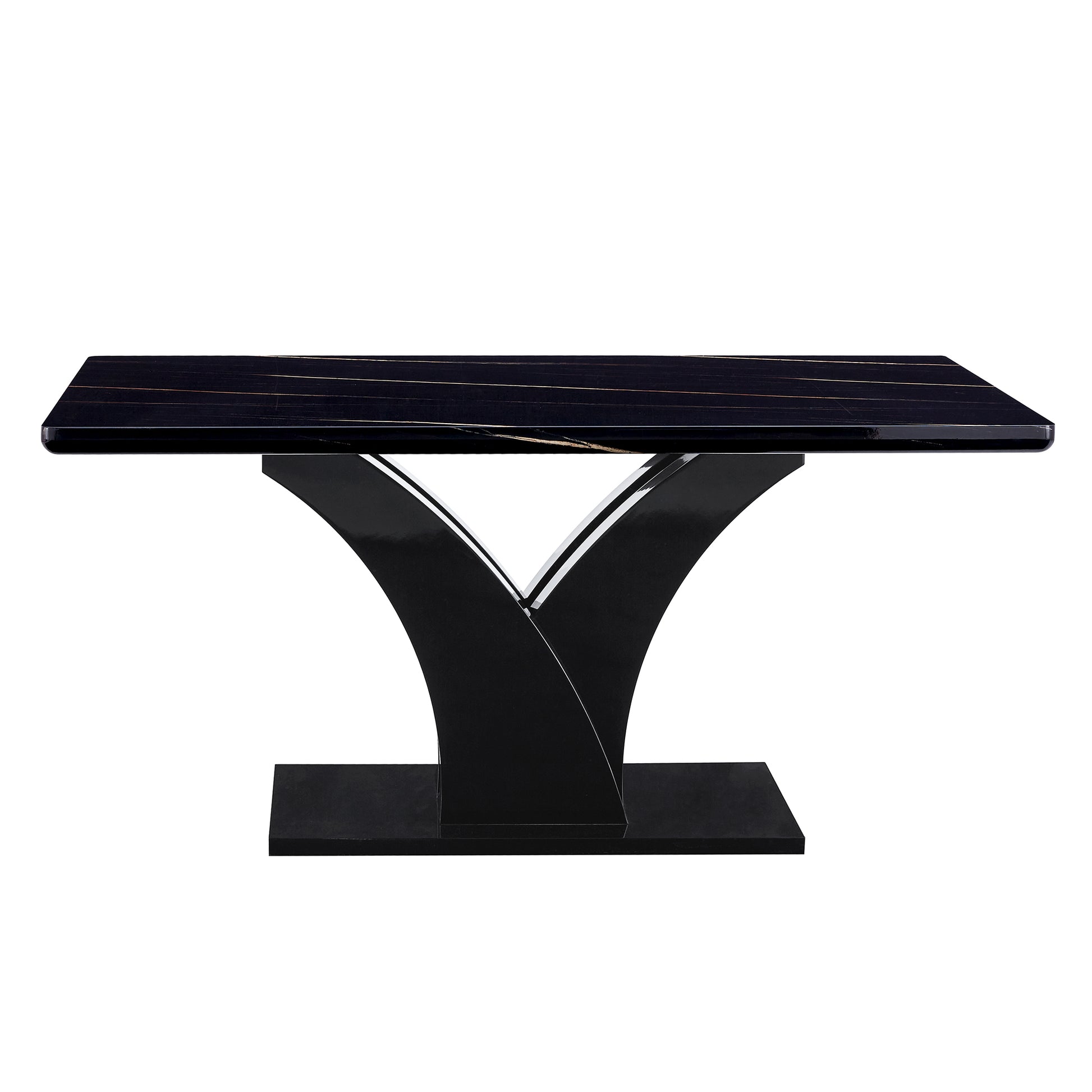 Modern Dining Table, Black Desktop And Black Mdf Leg Dining Table Are The Perfect Choice For Dinner, Conference, Home And Office Decoration F 790 Black Mdf