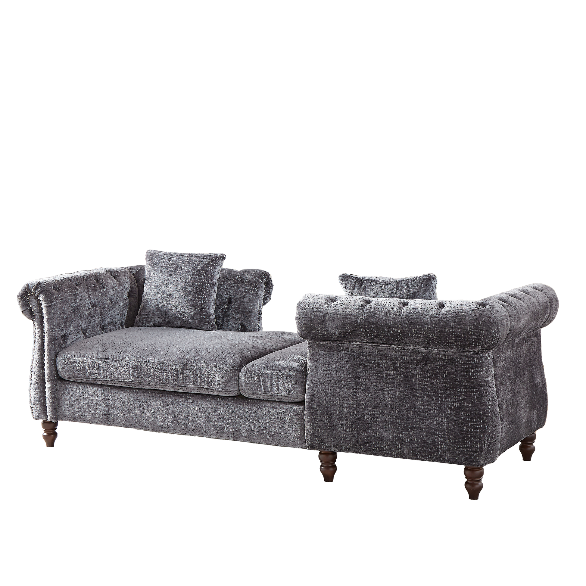 81 Inch Chenille Face To Face Chaise Lounge With Two Pillows,Nailhead Trim,Button Tufted Design And Rolled Arms For Lounge, Living Room And Office Grey Chenille 1 Seat