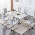 1 Table And 6 Chairs Set.Modern Grey Mdf Faux Marble Dining Table With Double V Shaped Supports.Paired With 6 Modern Pu Artificial Leather Soft Cushion With Silver Metal Legs.F Vv,C 1162 Gray Seats 6 Mdf Metal