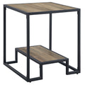 Rustic Oak And Black End Table With Open Shelf Black Brown Primary Living Space Industrial Shelves Rectangular Wood Metal Sled