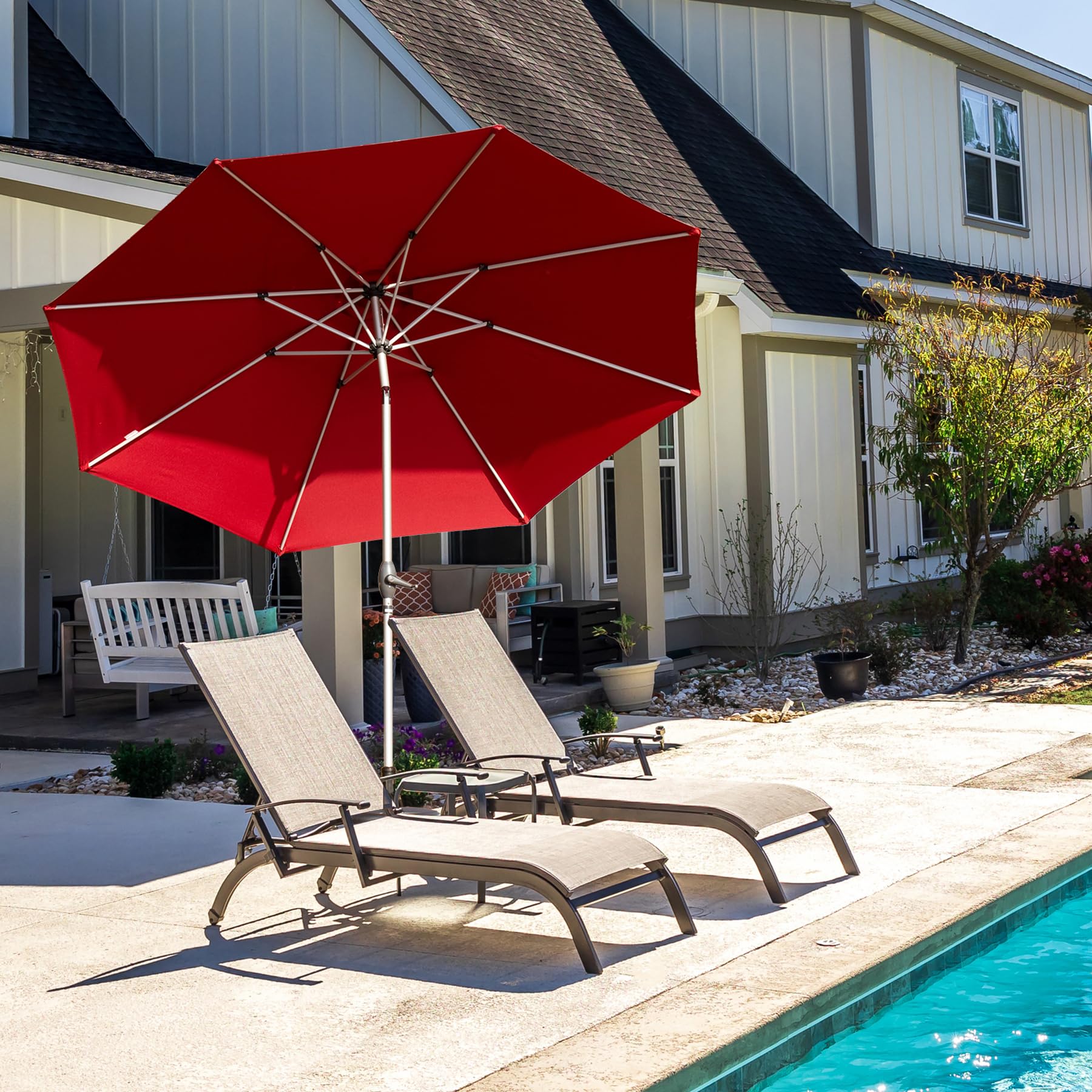 10Ft Patio Umbrella, Outdoor Table Umbrella With Push Button Tilt And Crank, Uv Protection Waterproof Market Sun Umbrella With 8 Sturdy Ribs For Garden, Deck, Backyard, Pool Brick Red Brick Red Round Uv Resistant Umbrellas Aluminium