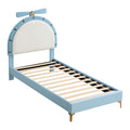 Twin Size Upholstered Platform Bed With Alarm Clock Shaped Headboard, Blue Box Spring Not Required Twin Blue Wood Bedroom Bed Frame Velvet Upholstered