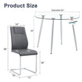 Table And Chair Set.A Modern Minimalist Round Dining Table With Transparent Tempered Glass Top And Silver Metal Legs,And 6 Chairs With Pu Backrest And Seat Cushion And Silver C Tube Metal Legs. Dark Gray,Transparent Seats 6 Glass Metal