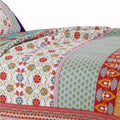 Geometric And Floral Print Full Size Quilt Set With 2 Shams, Multicolor Multicolor Polyester Blend