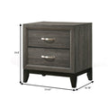 Two Drawer Nightstand With Tapered Feet, Weathered Gray Gray Wood