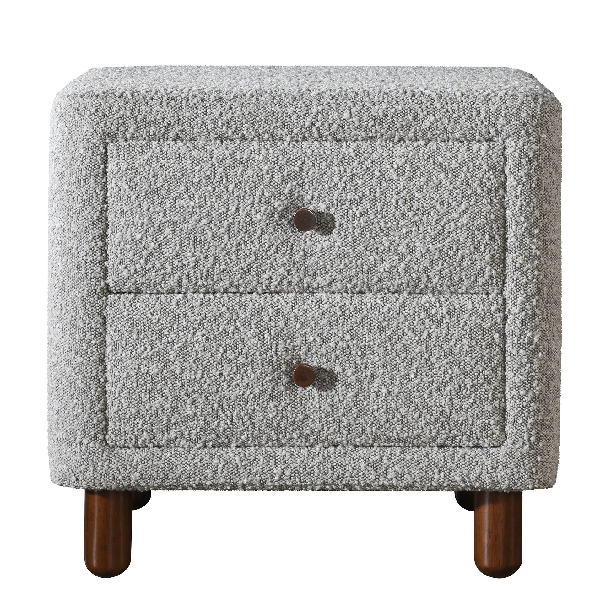 Grey Boucle 2 Drawer Upholstered Nightstand Grey 2 Drawers Bedroom Rectangle Drawers Wood Fabric