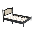 Full Size Wooden Platform Bed With Natural Rattan Headboard, Vintage Bed Frame With Wooden Slat Support, Black Box Spring Not Required Full Black Wood