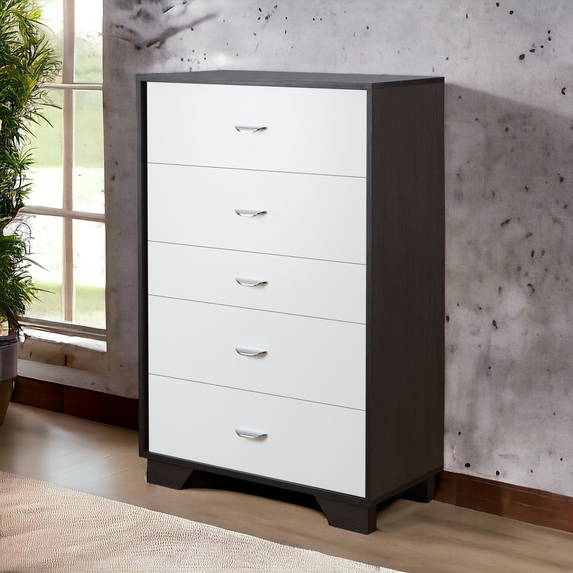 White And Espresso 5 Drawer Chest Espresso White Bedroom Contemporary Particle Board Mdf