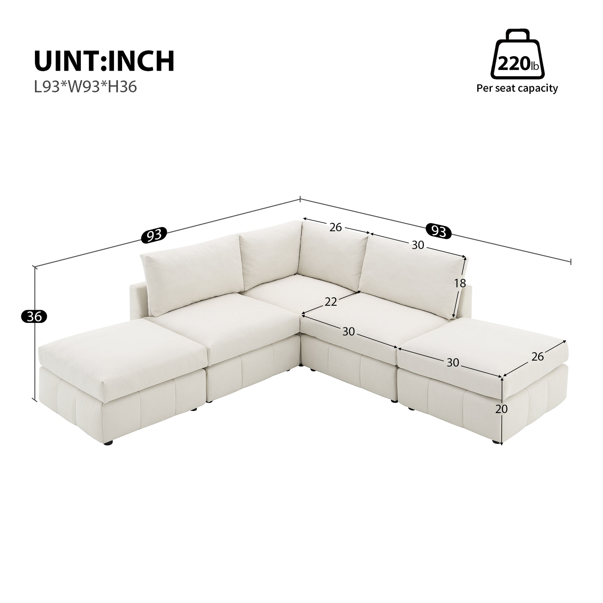 93"Modern Sectional Sofa With Vertical Stripes,5 Seat Armless Couch Set With Convertible Ottomans,Various Combinations,L Shape Indoor Furniture For Living Room,Apartment, 2 Colors Beige Fabric 5 Seat