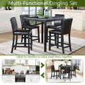 5 Piece Counter Height Table Set, Wooden Kitchen Table Set With Square Table And 4 Upholstered Chairs, Counter Height Dining Table With Crystal Decoration And Chair Set For Kitchen, Dining Room,Black Black Seats 4 Dining Room 4 Leg Square Dining Table