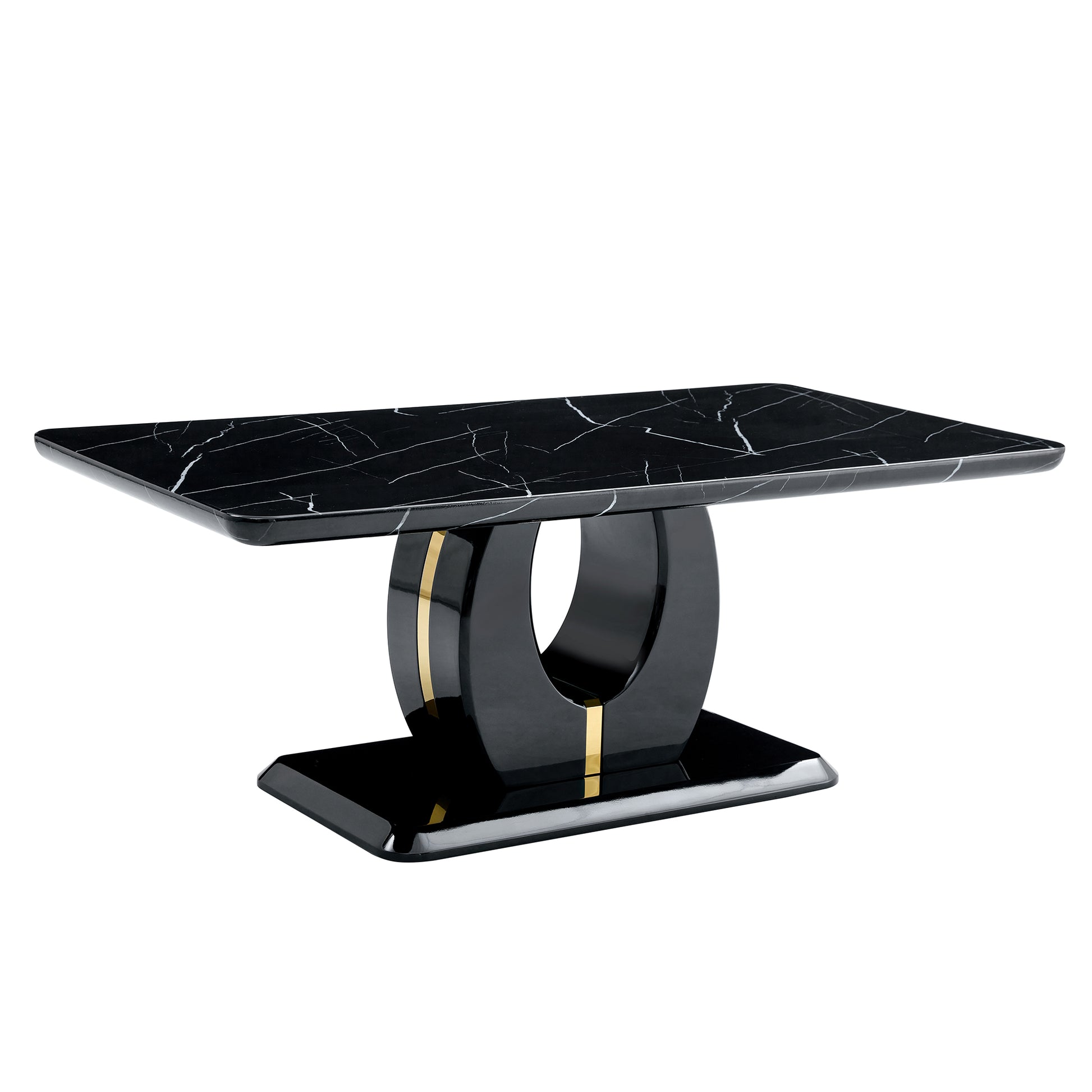 Modern Minimalist And Luxurious Black Patterned Coffee Table, Dining Table, Game Table And Work Desk For Dining Room, Living Room, Terrace And Kitchen. 47 "* 25.6 "*18" Black Mdf