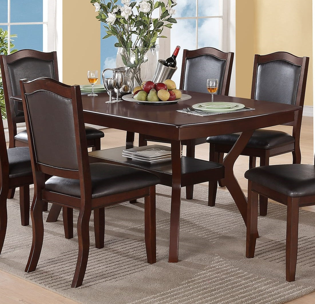 Formal Look Dining Table W Shelve And 6X Side Chairs Solidwood Espresso Finish 7Pc Set Dining Room Furniture Espresso Wood Dining Room Solid Wood Rubberwood Rectangular Dining Table With Chair Wood Espresso Solid Back Seats 6