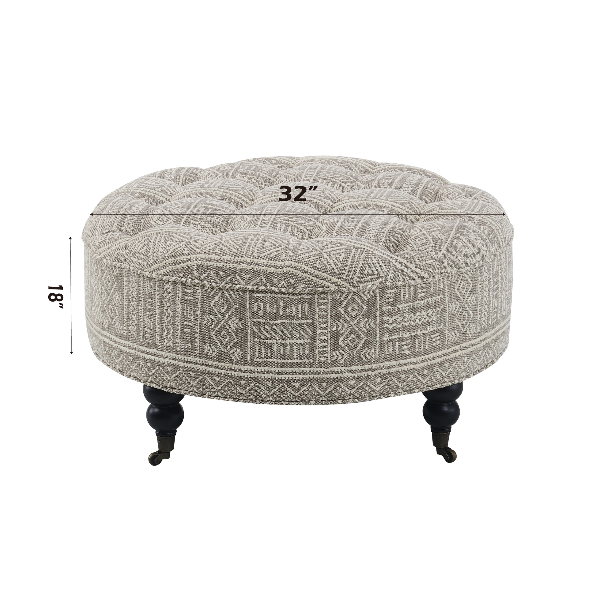 Grey Ottoman With Casters Grey Wood Primary Living Space Backless Pattern Grey Round Armless Fabric Metal