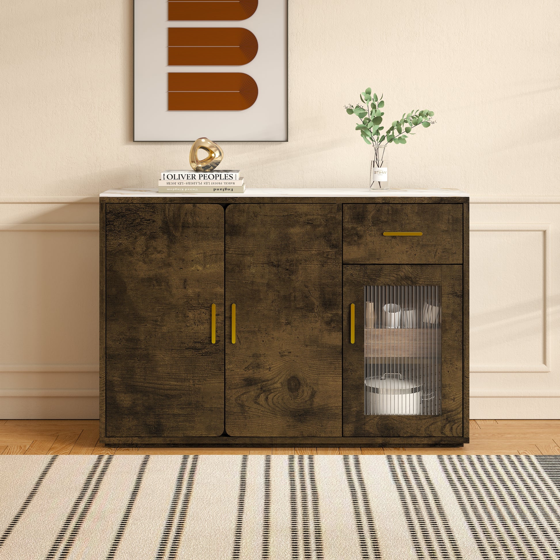 Modern Wood Accent Buffet Cabinet With Storage Doors: A Versatile Free Standing Sideboard Perfect For Bedroom, Living Room, Kitchen, Or Hallway Black Brown Mdf