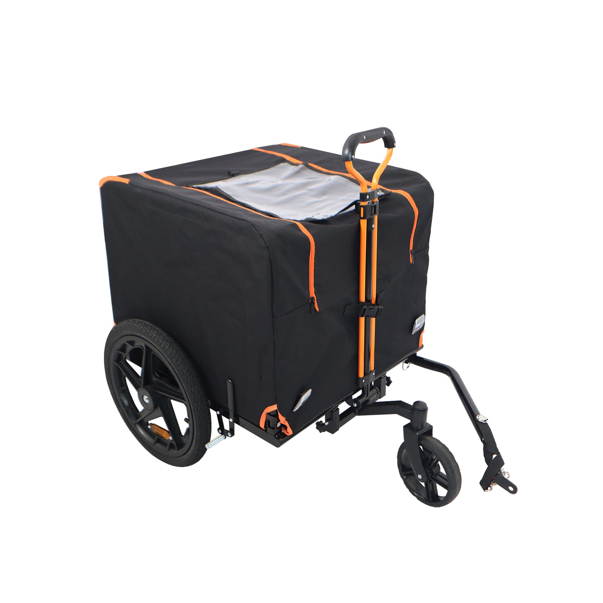 Foldable Pet Jogging Stroller Dog Carriers Bicycle Trailer Pet Dog Cat Bike Trailer Orange And Black Ideal For Small Pets Black Oxford Fabric Metal