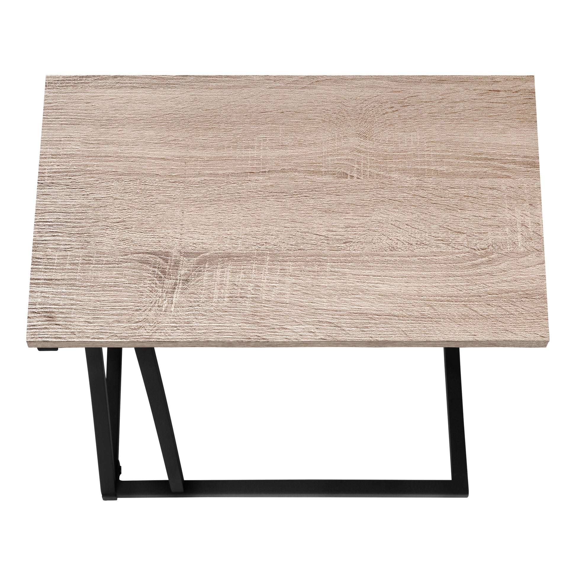 Accent Table, C Shaped, End, Side, Snack, Living Room, Bedroom, Brown Laminate, Black Metal, Contemporary, Modern Taupe Mdf