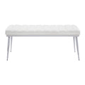 White And Chrome Bench With Padded Seat White Silver Faux Leather Bedroom White Modern Foam Faux Leather