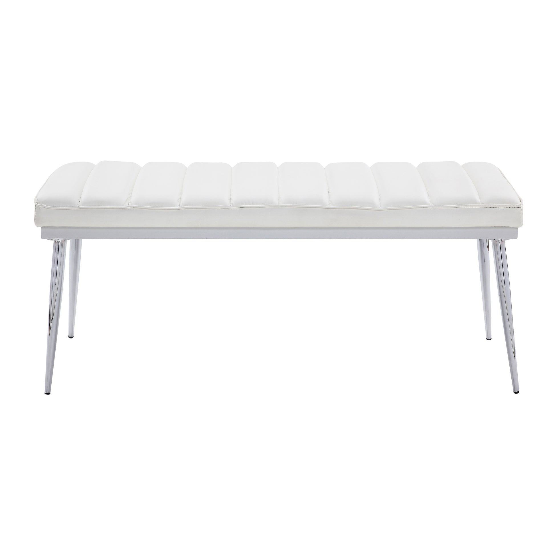 White And Chrome Bench With Padded Seat White Silver Faux Leather Bedroom White Modern Foam Faux Leather