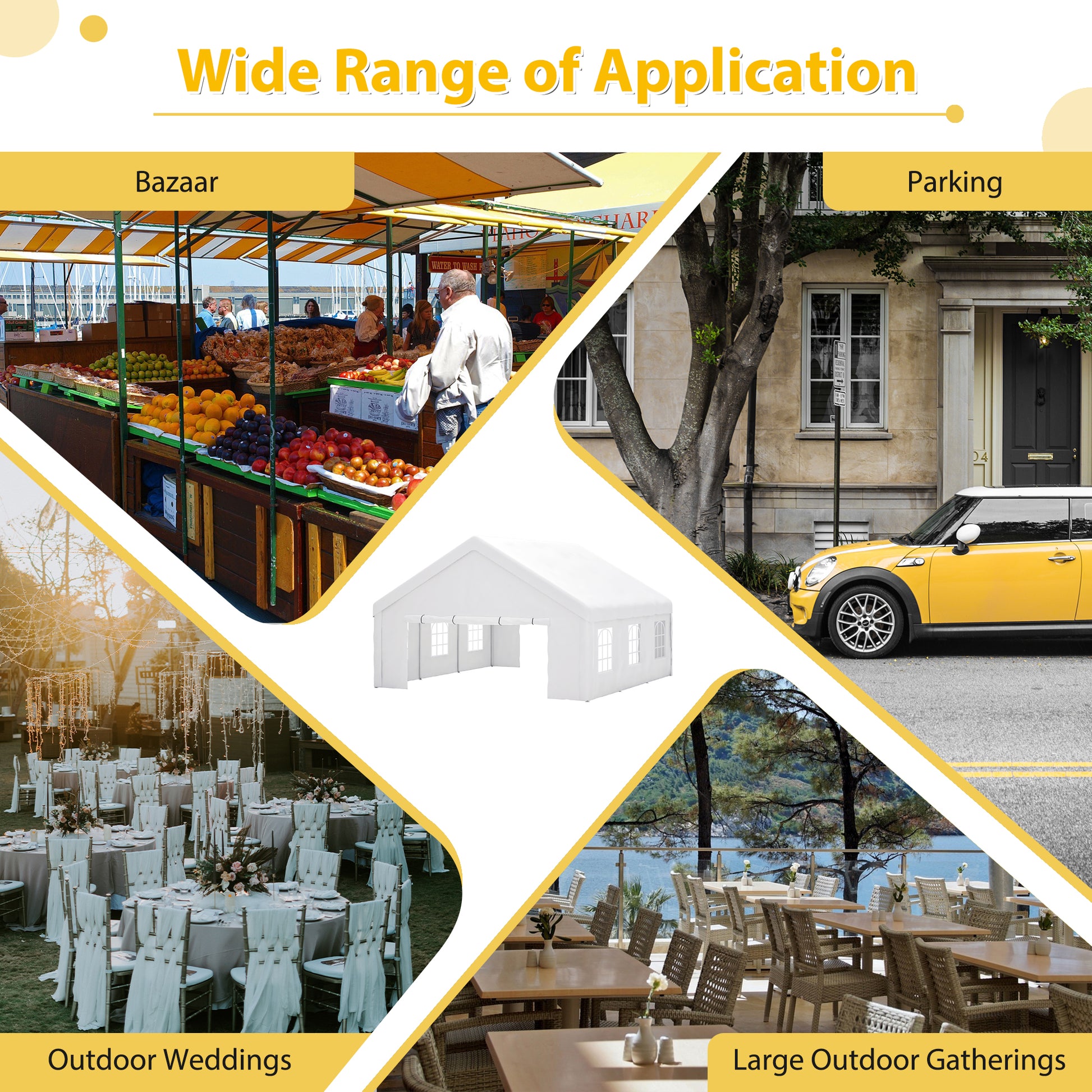 20X20Ft Party Tent Heavy Duty, Large Wedding Event Shelters With 2 Storage Bags & Removable Sidewalls, Outdoor Canopy Gazebo Commercial Tents For Parties Carport Camping Garden Patio White Metal