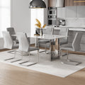 Table And Chair Set, Modern And Minimalist Dining Table. Imitation Marble Glass Sticker Desktop, Stainless Steel Legs, Stable And Beautiful. Comfortable Pu Seats. Dt 69 Silver Glass