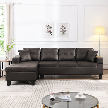 Sectional Sofa Set For Living Room With L Shape Chaise Lounge ,Cup Holder And Left Or Right Hand Chaise Modern 4 Seat Chocolate Brown Dark Brown Pu 4 Seat