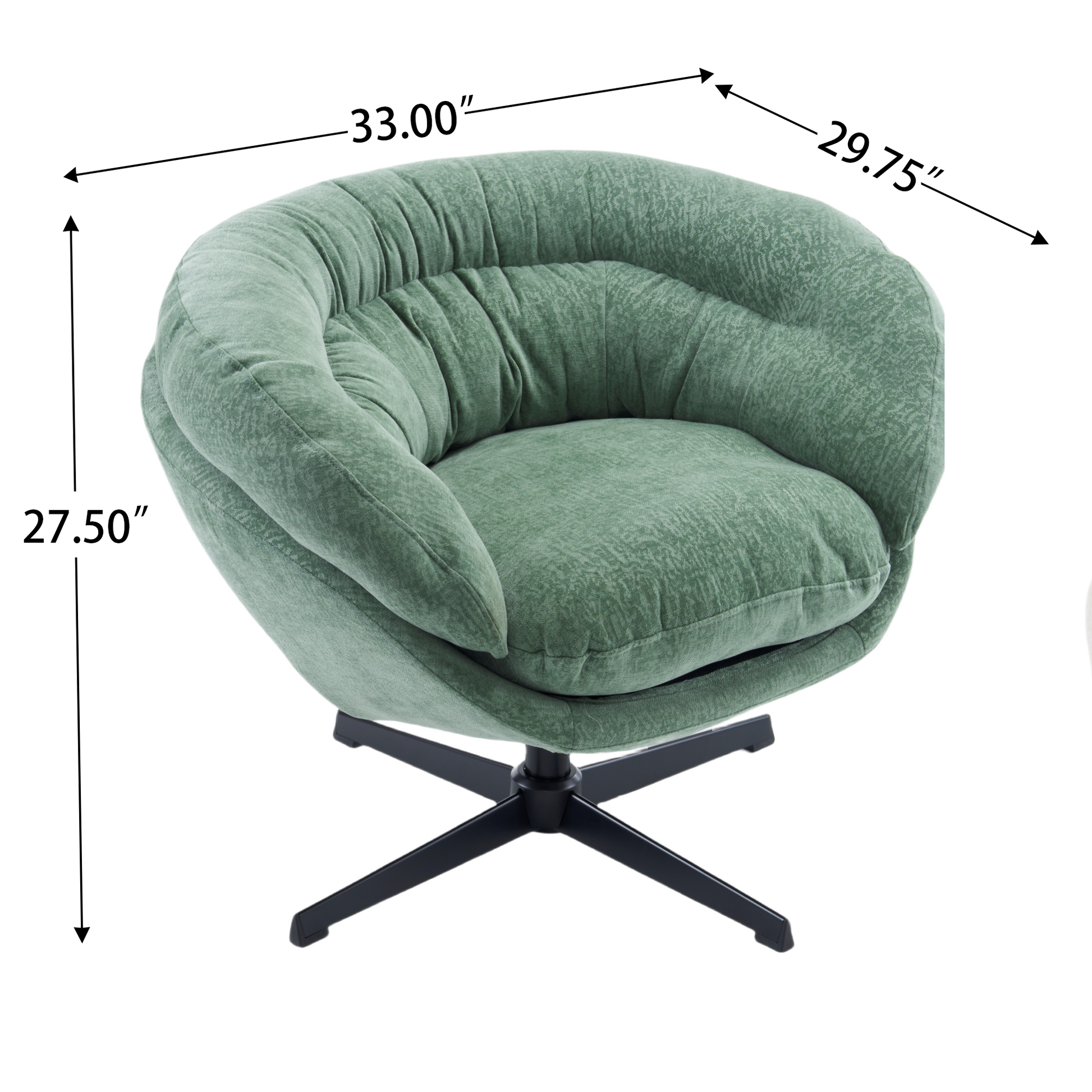 Comfy Chenille Upholstered 360 Swivel Club Chair Accent Chair With Removable Cushion, Round Office Chair With Black Metal Base, Cotton Material, Living Room, Bedroom, Reading Corner, Office Green