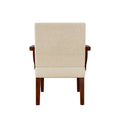 Fabric Accent Arm Chair Set Of 2 With Round Wood Table Beige Fabric