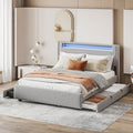 Queen Size Upholstered Platform Bed With Led Frame, With Twin Xl Size Trundle And 2 Drawers, Teddy Fleece, Gray Gray Fleece
