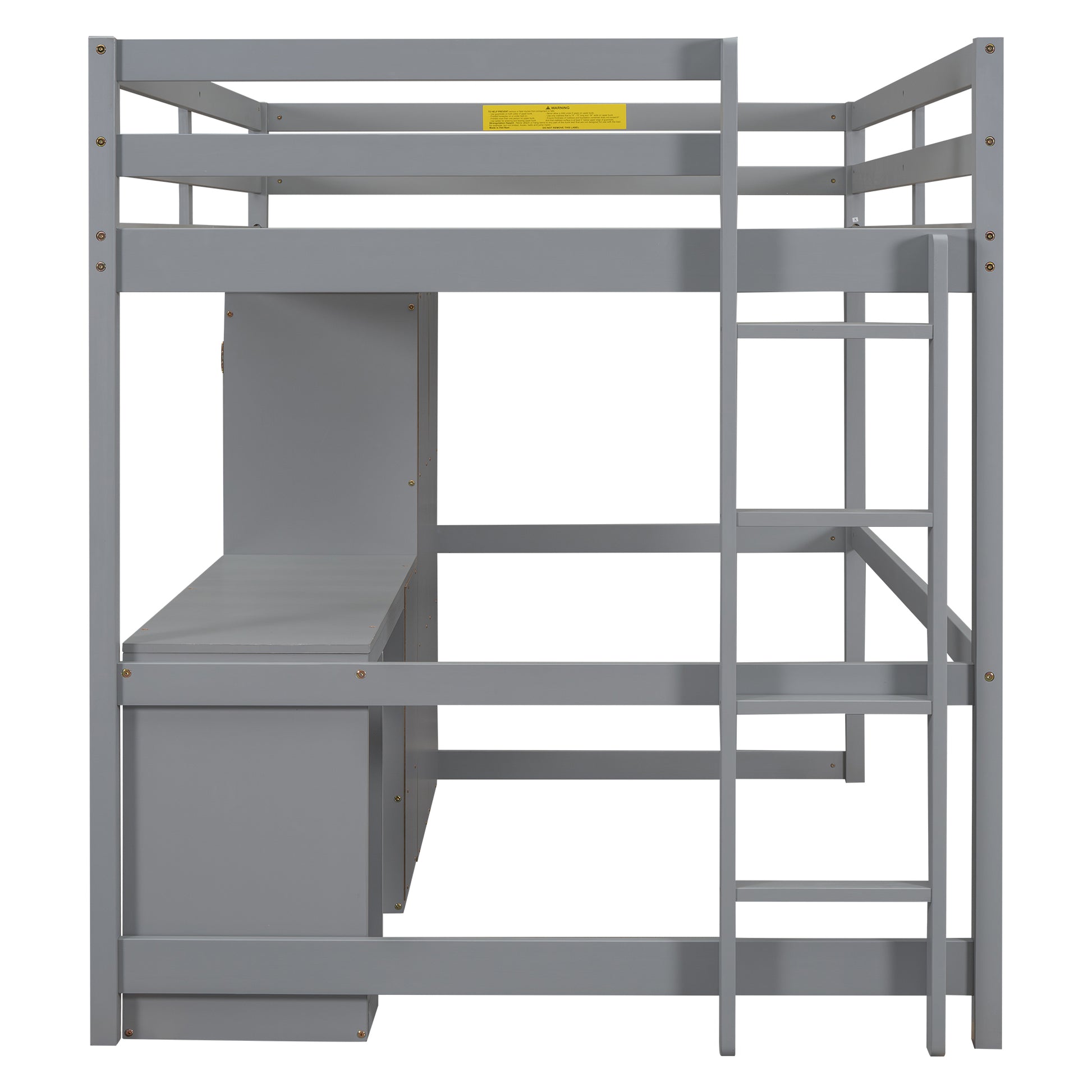 Full Size Loft Bed With Wardrobe, Desk And Storage Drawers, Gray Full Gray Pine