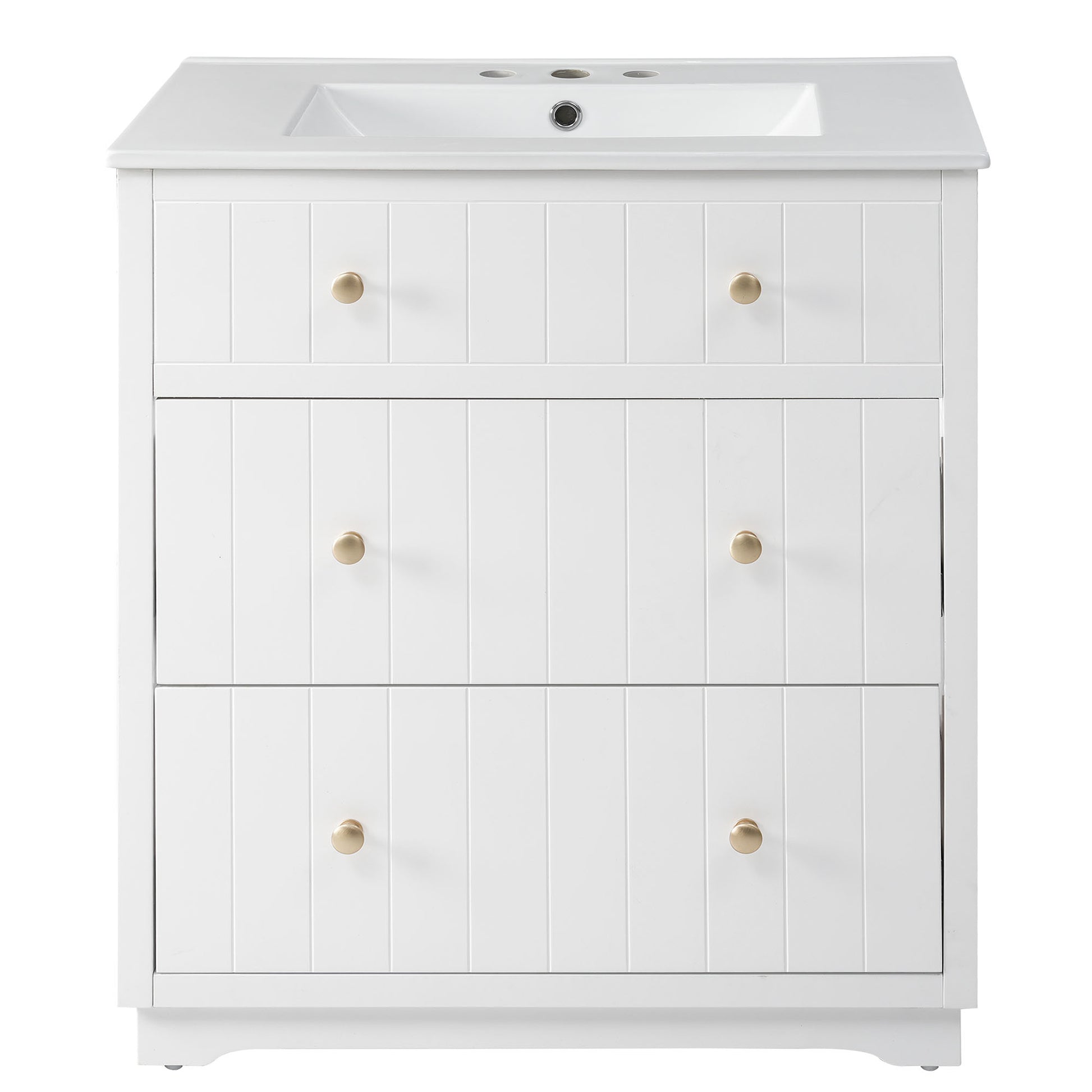 Video 30 Inch Modern White Bathroom Vanity Cabinet With Two Drawers White Solid Wood Mdf