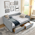 Daybed With Trundle Upholstered Tufted Sofa Bed, With Two Drawers, Queen Size, Boucle Fabric, Grey 88