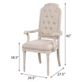 Beige And Antique Champagne Tufted Back Arm Chairs Set Of 2 Champagne White Primary Living Space Traditional Rubberwood Foam Wood Fabric