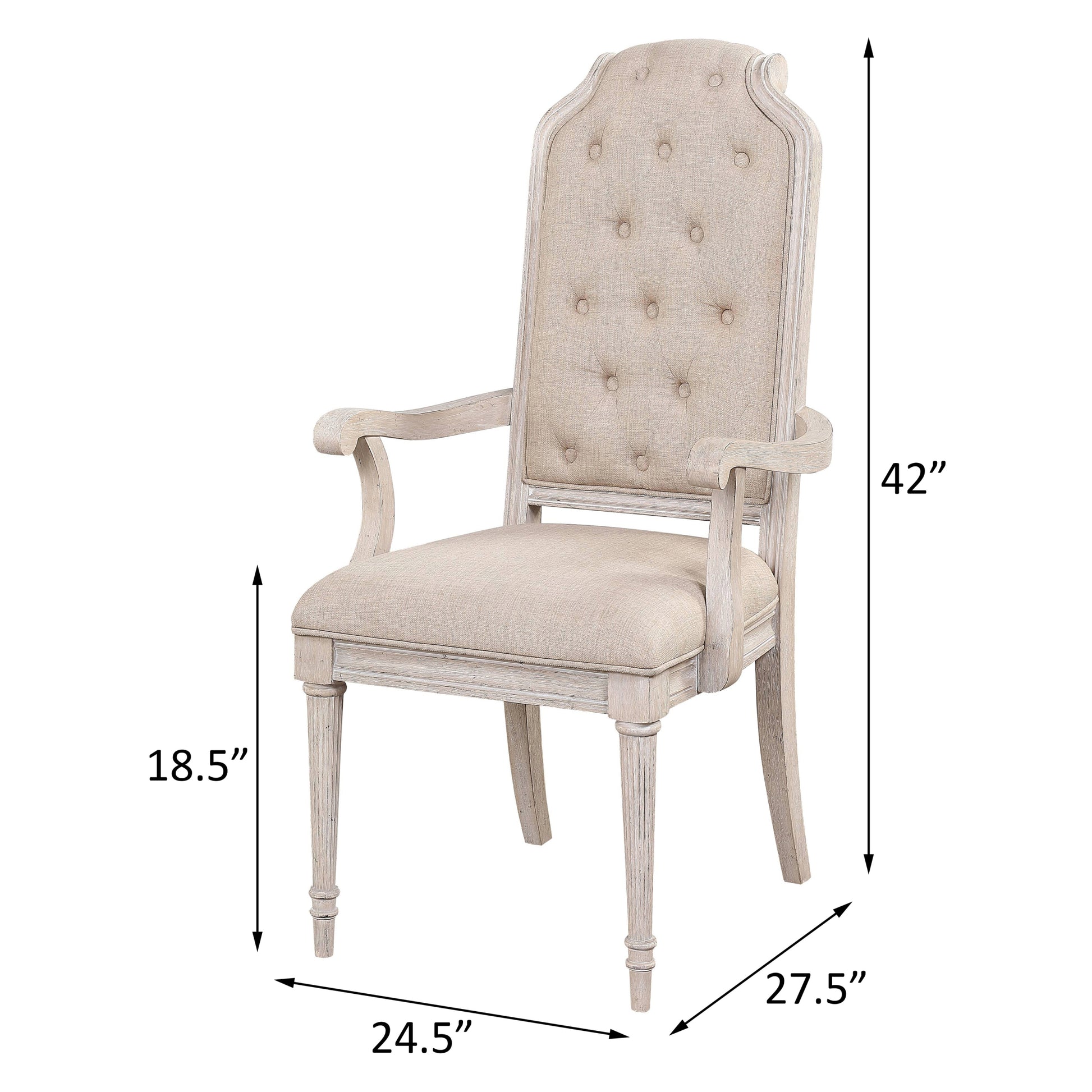 Beige And Antique Champagne Tufted Back Arm Chairs Set Of 2 Champagne White Primary Living Space Traditional Rubberwood Foam Wood Fabric