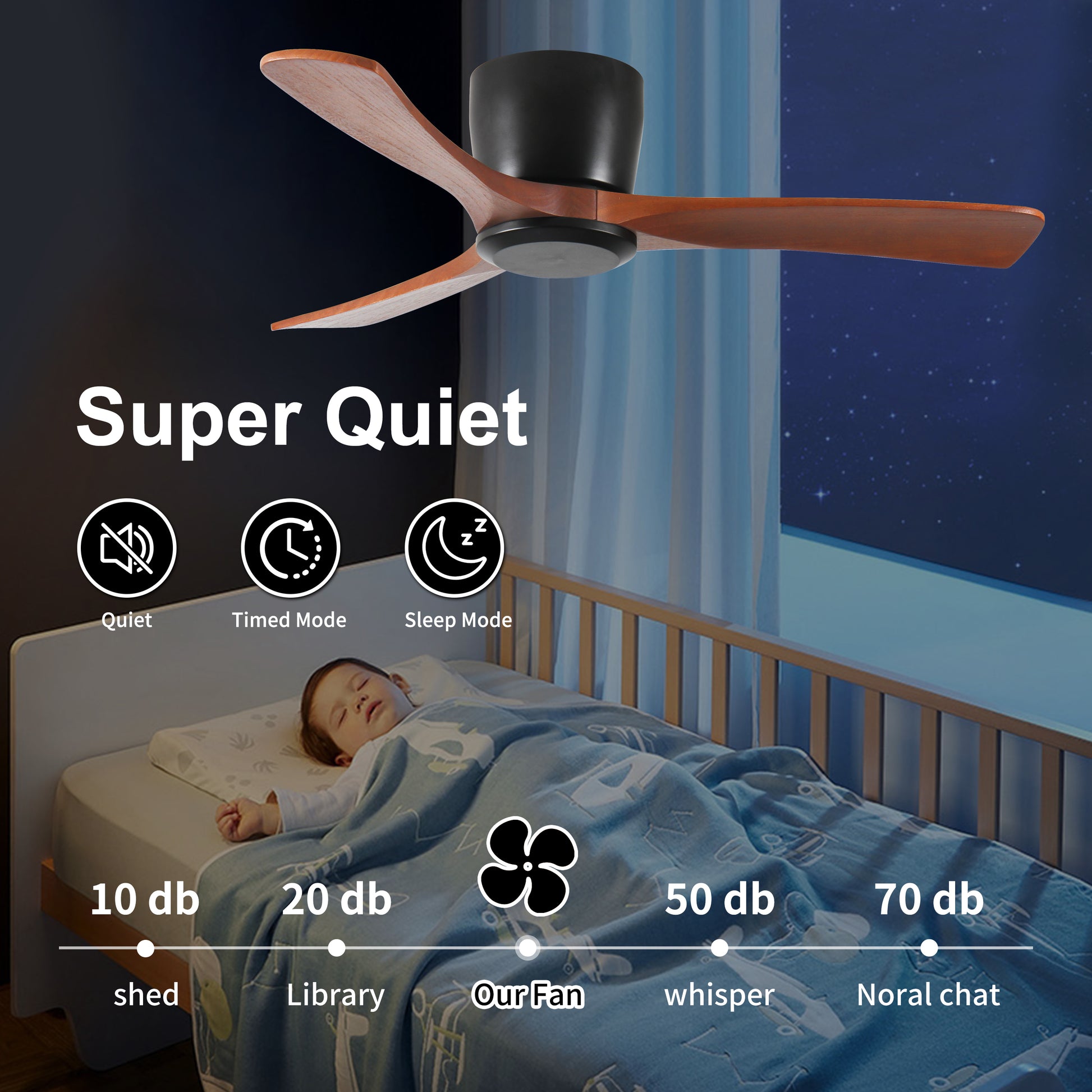 42 Inch Ceiling Fan No Light With Remote Control, Low Profile Flush Mount Ceiling Fan Without Light,Noiseless Reversible Dc Motor With Timer Black Brown Wood Metal