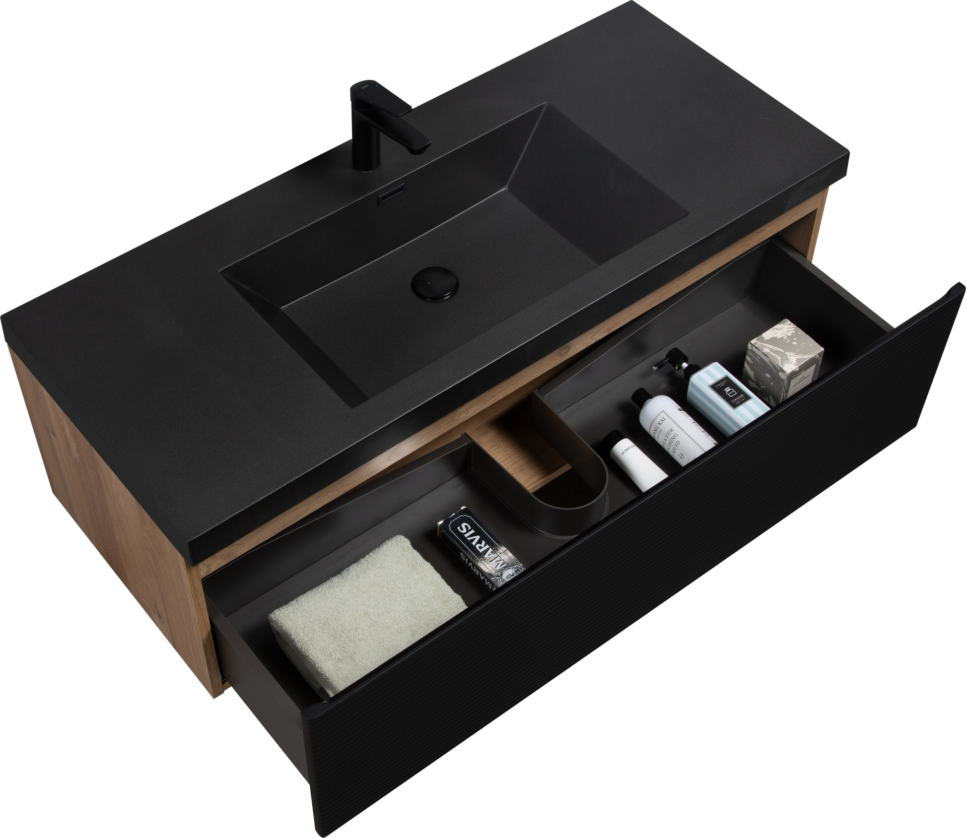 48" Floating Bathroom Vanity With Sink, Modern Wall Mounted Bathroom Storage Vanity Cabinet With Countertop And Soft Close Drawers, Ink Black Cruis 48 Black Wood