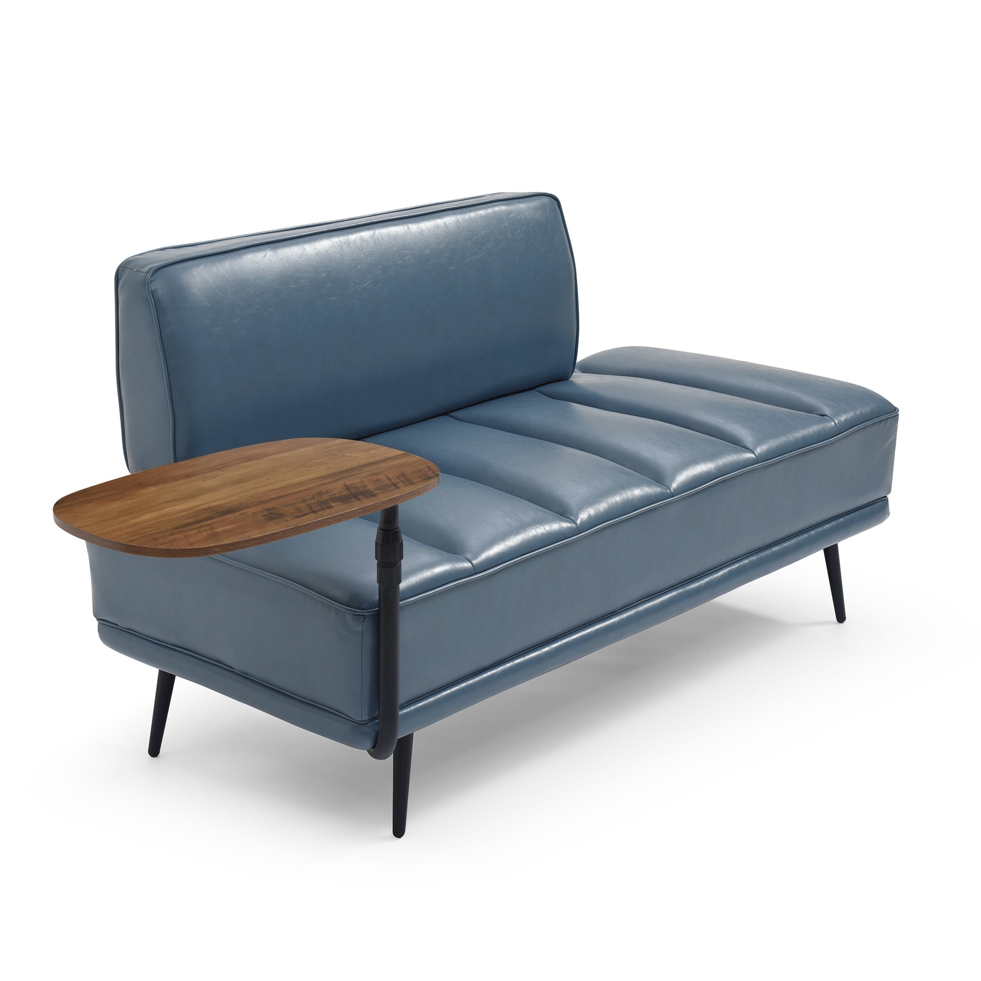 55"Inch Width Modern End Of Bed Bench,Grey Faux Leather Upholstered With Side Table, 360 Degree Swivel Tray Couch,Entryway Ottoman,Window Bench With Metal Legs For Bedroom, Living Room Grey Faux Leather Wood Primary Living Space Modern Foam Pu Leather 2