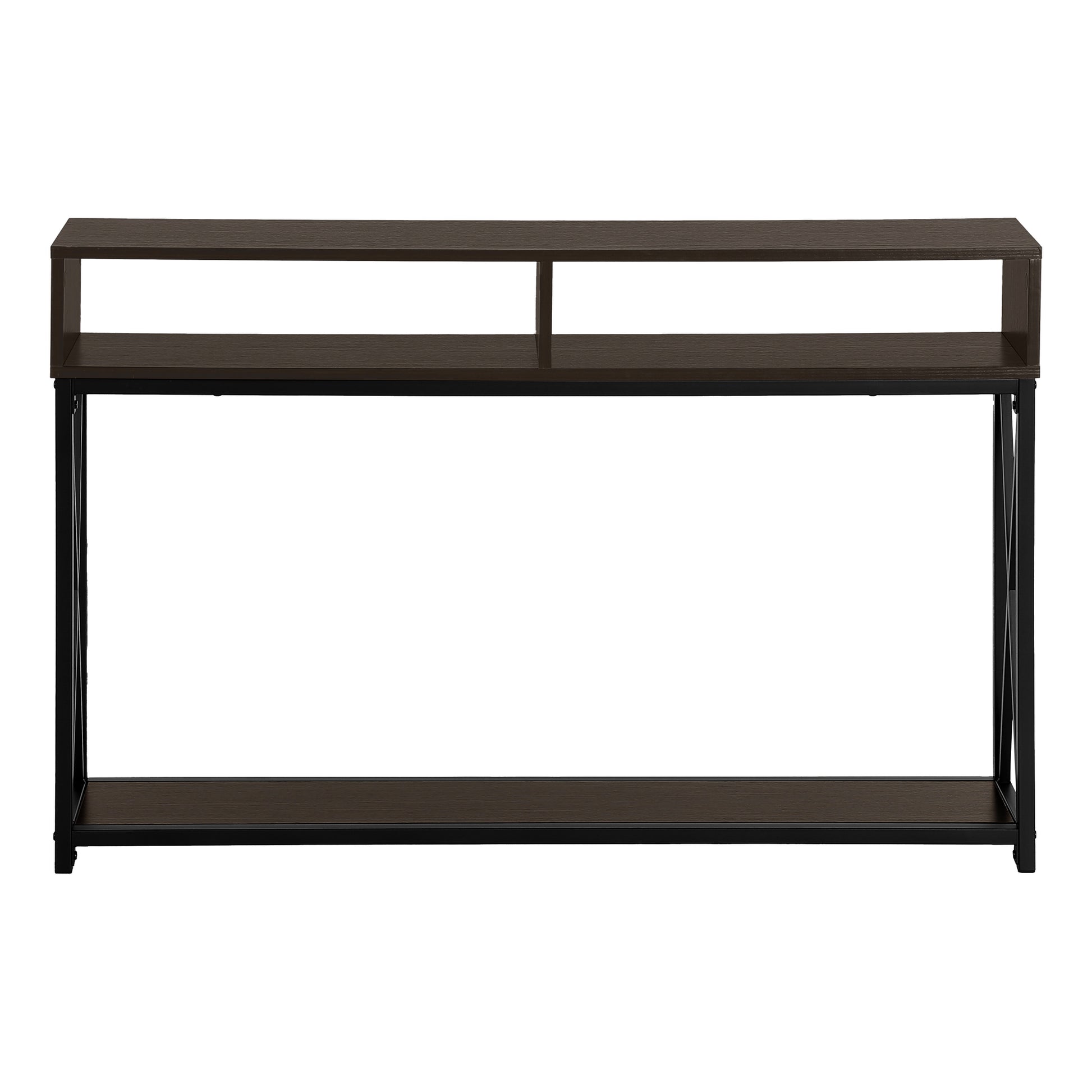 Accent Table, Console, Entryway, Narrow, Sofa, Living Room, Bedroom, Brown Laminate, Black Metal, Contemporary, Modern Espresso Metal