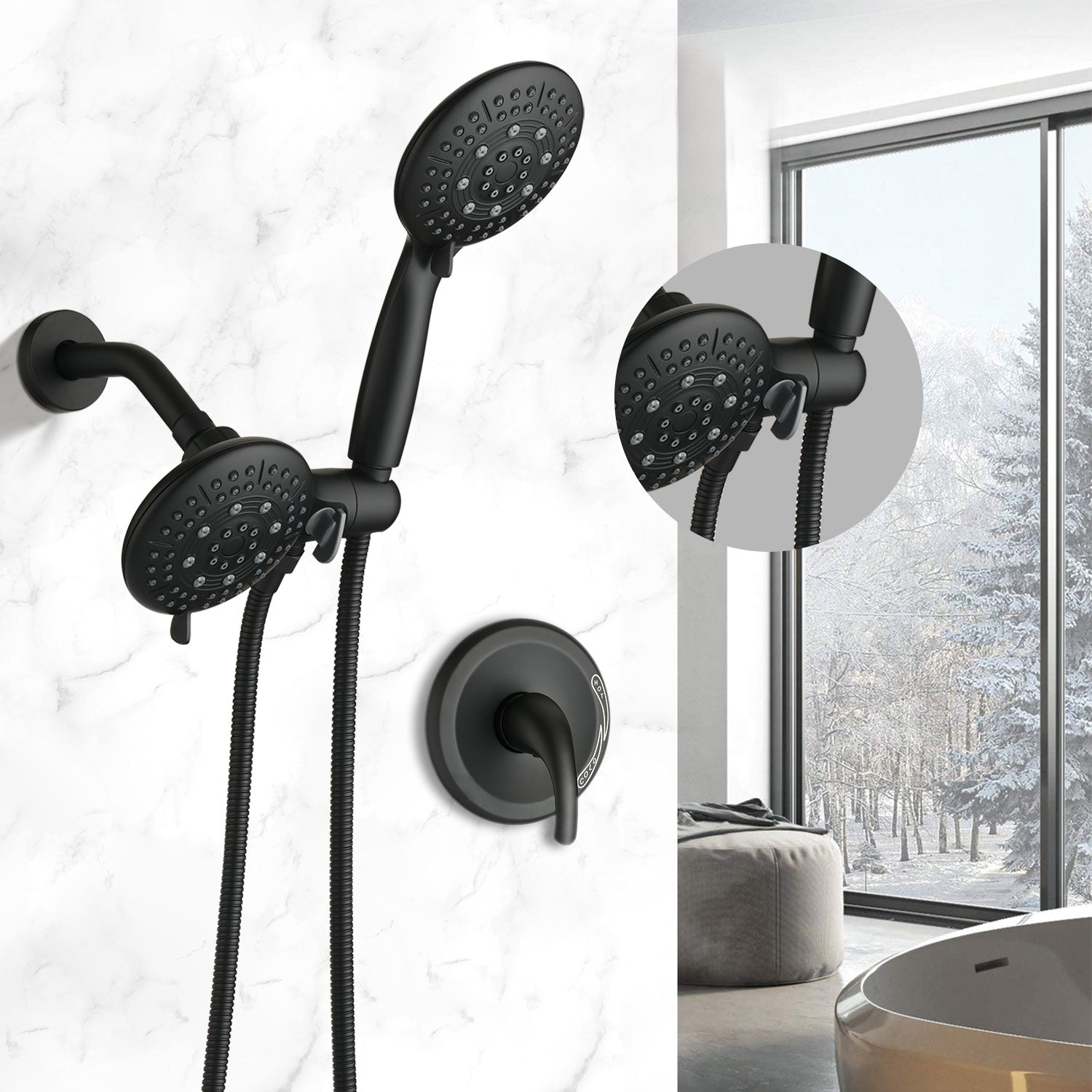 Matte Black Rain Shower System With 4.5" Head, Handheld Shower, And 6 Spray Modes Matte Black Stainless Steel