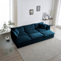 Comfortable Deep Seat Reversible Modular 6 Seater Sectional Super Soft Sofa U Shaped Sectional Couch With 3 Ottomans, 3 Toss Pillows And 2 Arm Pillowsblue Chenille Blue Chenille 3 Seat