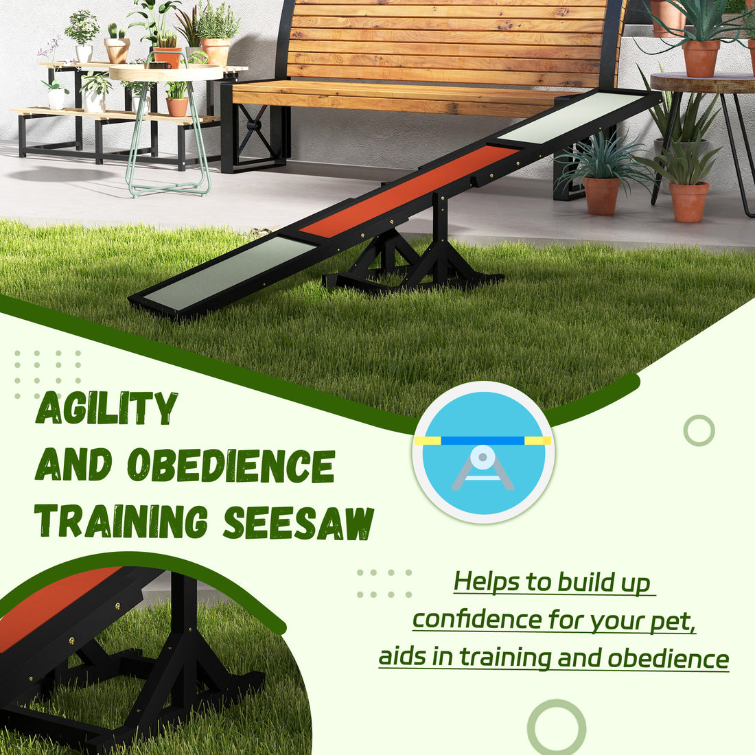 Pawhut Wooden Dog Agility Seesaw For Training And Exercise, Platform Equipment Run Game Toy, Weather Resistant Pet Supplies, 71" L X 12" W X 12" H, Black Multicolor Wood