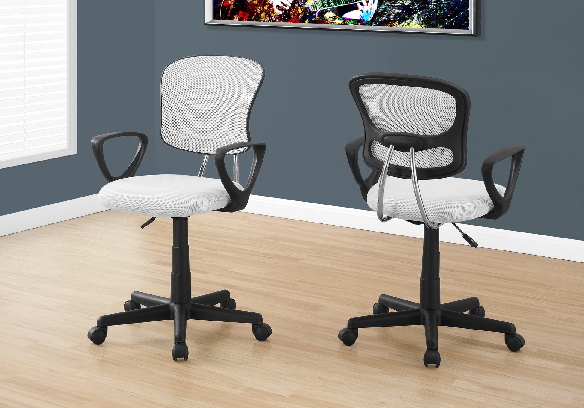 Office Chair, Adjustable Height, Swivel, Ergonomic, Armrests, Computer Desk, Work, Juvenile, White Mesh, Black Metal, Contemporary, Modern White Foam Polyester