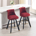 Coolmore Set Of 2,Back Pull Point Design, Velvet Material, 360 Degree Rotation, Back Pull Loop Detachable Design, Rivet Decoration, Square Foot Wooden Bar Chair Red Velvet