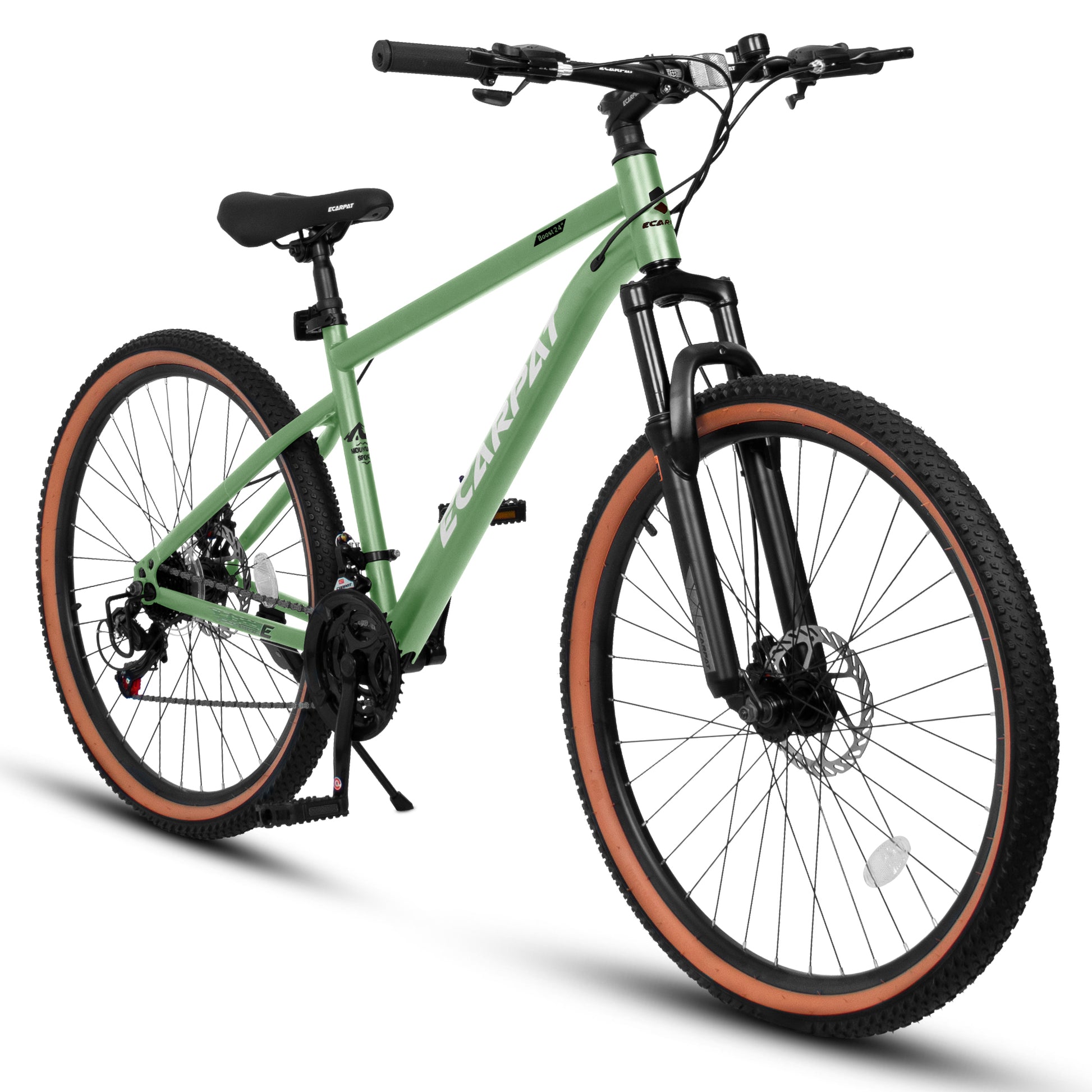 A24301 Ecarpat Mountain Bike 24 Inch Wheels, 21 Speed Mens Womens Trail Commuter City Mountain Bike,High Carbon Steel Frame Disc Brakes Thumb Shifter Front Fork Bicycles Cycling Green Without Durable Garden & Outdoor Classic Multifunctional Polyurethane