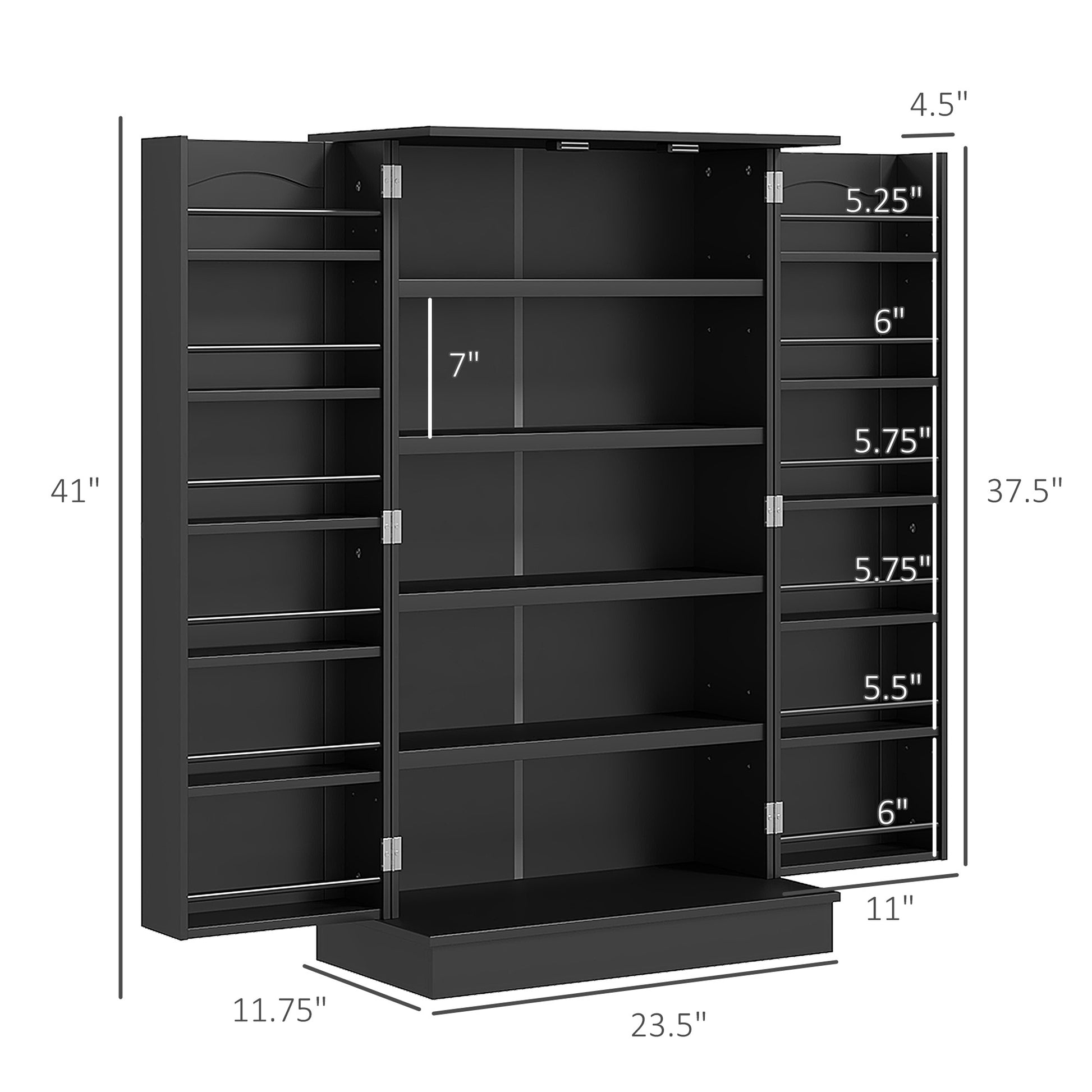 Homcom 41" Kitchen Pantry Storage Cabinet, Freestanding Kitchen Cabinet With 12 Door Shelves, Double Doors, 5 Tier Shelving And Adjustable Shelves, Black Black Mdf