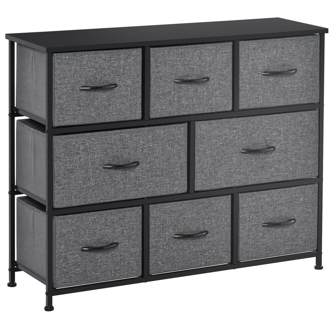 Homcom 8 Drawer Dresser, 3 Tier Fabric Chest Of Drawers, Storage Tower Organizer Unit With Steel Frame For Bedroom, Hallway, Dark Gray Dark Grey Engineered Wood