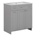 30 Inch Grey Bathroom Vanity With Ceramic Sink Combo, Abundant Storage Cabinet 2 Soft Close Doors And Double Tier Deep Drawer Grey Bathroom Mdf