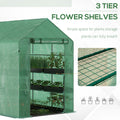 Outsunny 7' X 5' X 6.5' Walk In Greenhouse, Pe Cover, 3 Tier Shelves, Steel Frame Hot House, Roll Up Zipper Door For Flowers, Vegetables, Saplings, Tropical Plants, Green Green Steel