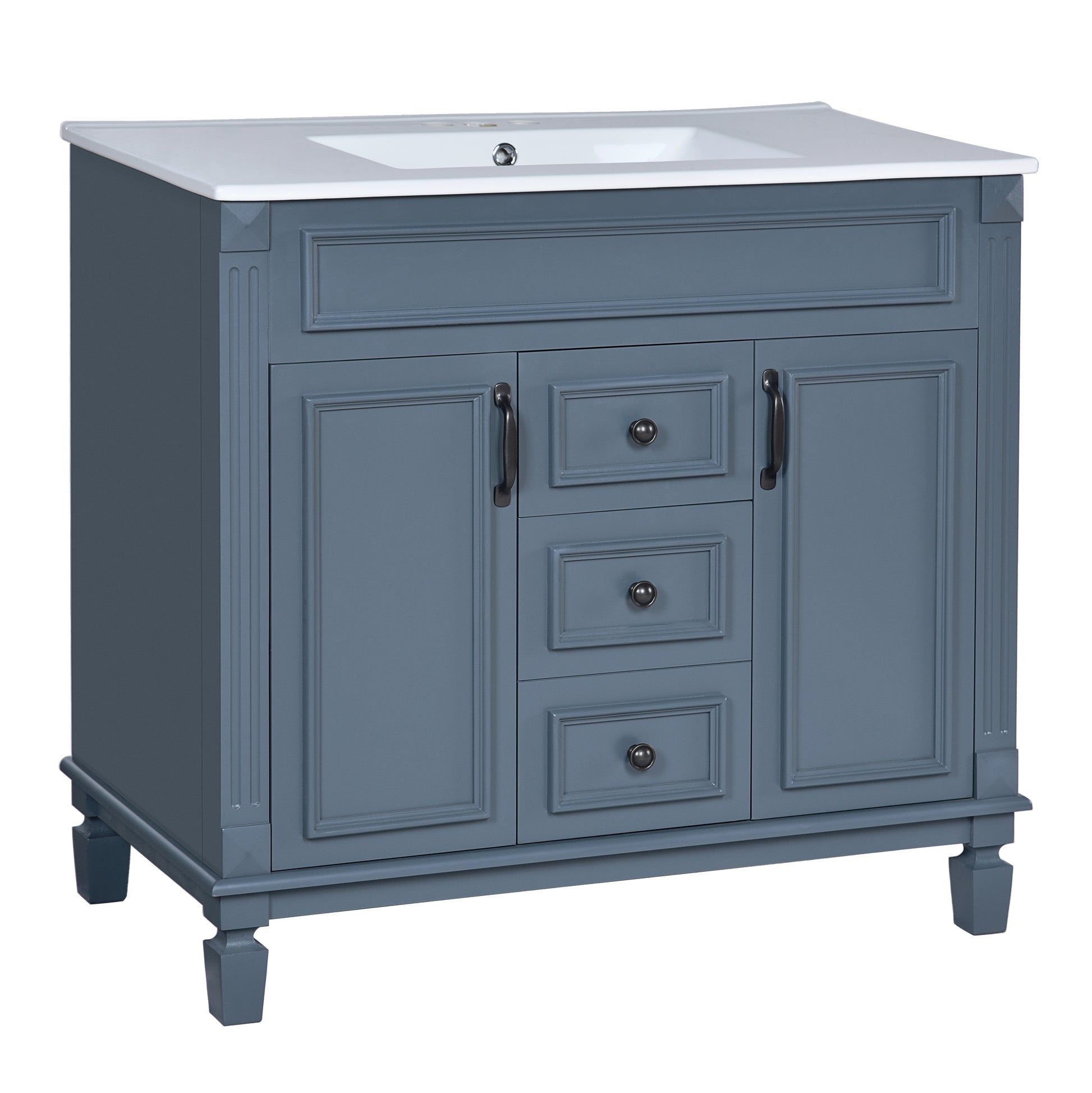 36'' Bathroom Vanity With Top Sink, Royal Blue Mirror Cabinet, Modern Bathroom Storage Cabinet With 2 Soft Closing Doors And 2 Drawers, Single Sink Bathroom Vanity Blue Bathroom Modern Solid Wood