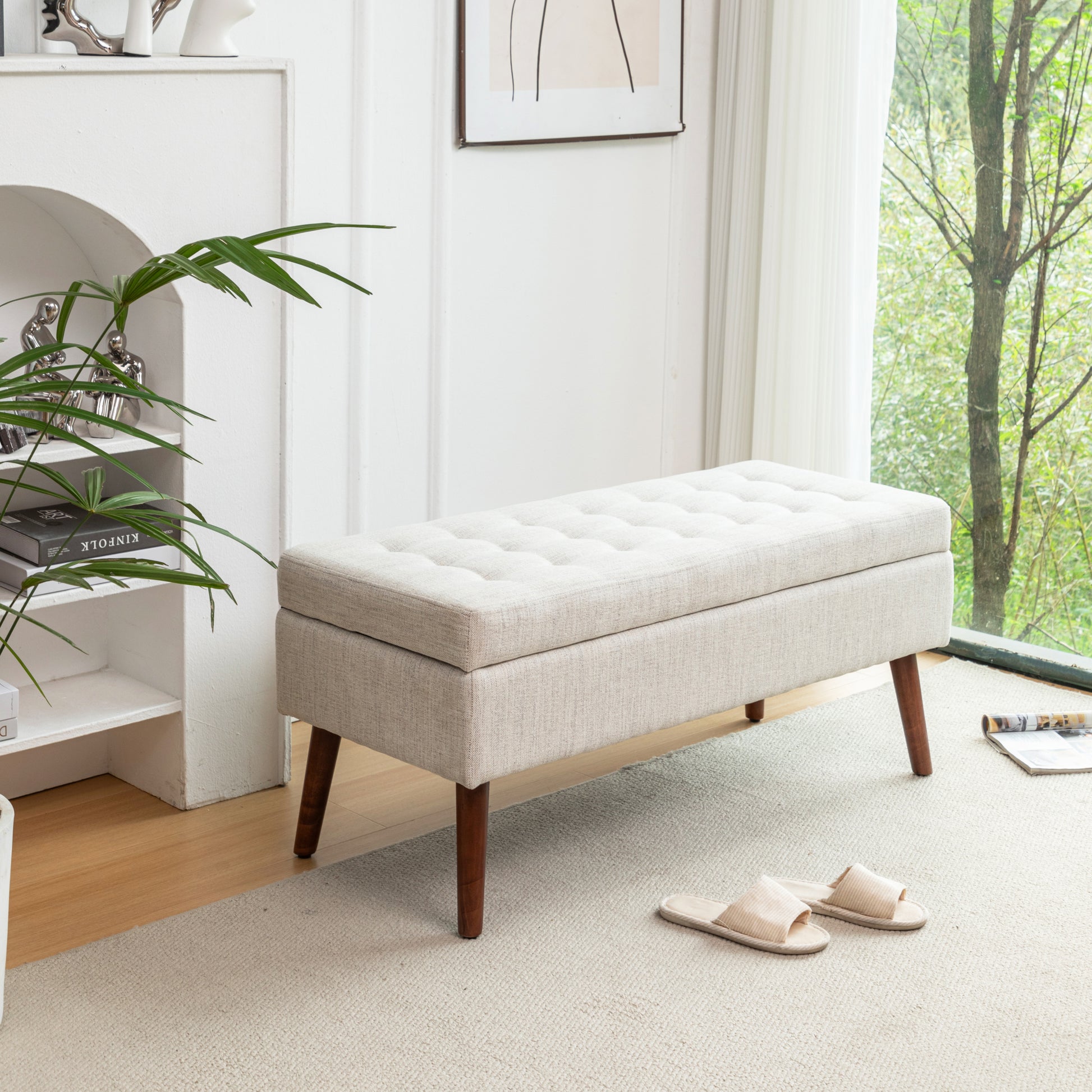 Storage Bench With Storage Bench For Bedroom End Of Bed Bench Foot Of Bed Bench Entryway Bench Storage Ottoman Bench 43.7" W X 18.1" D Off White Bench Off White Linen