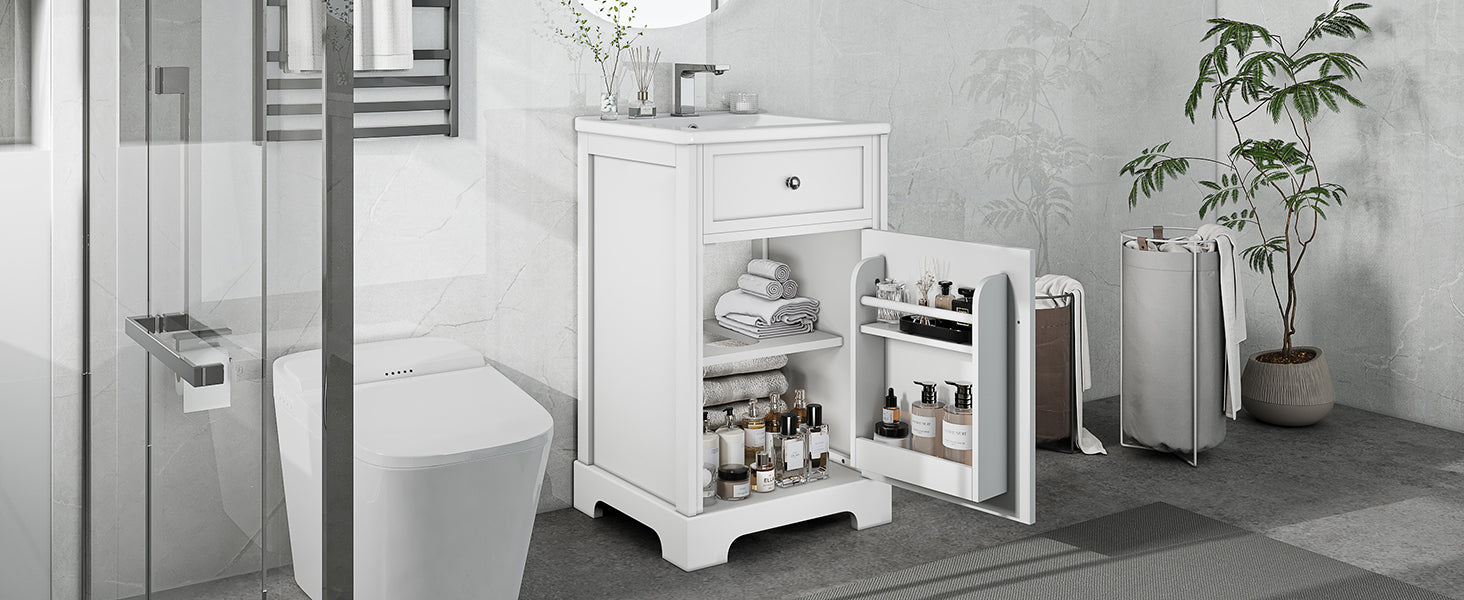 20" Bathroom Vanity With Sink, Bathroom Cabinet With Soft Closing Door, Storage Rack And Adjustable Shelve, White White Mdf